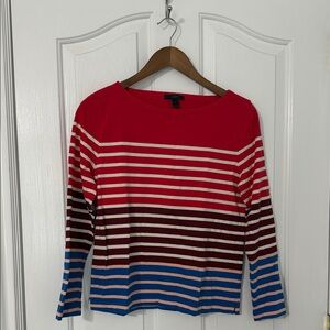 JCrew Striped Long-Sleeve Knit Top - Red Multi